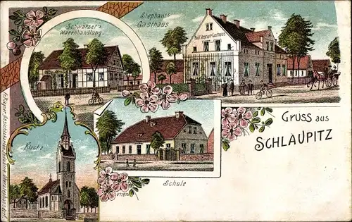 Litho Słupice Łagiewniki Schlaupitz Niederschlesien, Kirche, Schule, Stephan's Gasthaus, Handlung