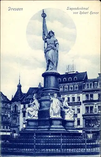 Ak Dresden Altstadt, Altmarkt, Siegesdenkmal von Robert Henze, Geschäftshäuser