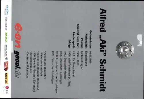 Sammelbild Fußballspieler Alfred Schmidt, Autogramm, Deutsche Nationalmannschaft, Borussia Dortmund