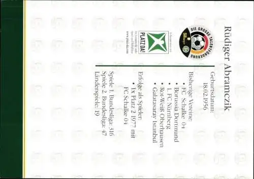 Sammelbild Fußballspieler Rüdiger Abramczik, Autogramm, Deutsche Nationalmannschaft