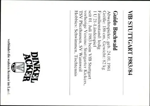 Ak Fußballspieler Guido Buchwald, Portrait, Autogramm, VfB Stuttgart