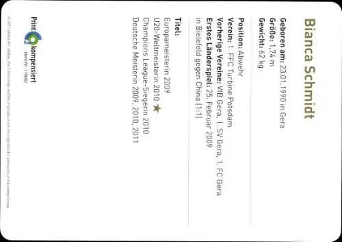 Ak Fußballspielerin Bianca Schmidt, Portrait, Autogramm