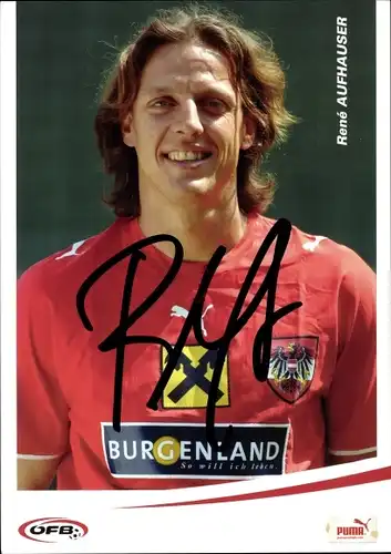Ak Fußballspieler Rene Aufhauser, Portrait, Autogramm