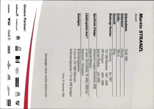 Ak Fußballspieler Martin Stranzl, Portrait, Autogramm