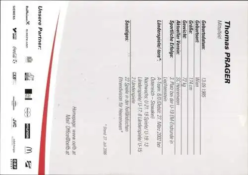 Ak Fußballspieler Thomas Prager, Portrait, Autogramm