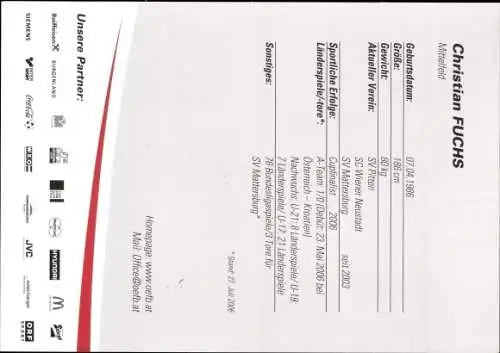 Ak Fußballspieler Christian Fuchs, Portrait, Autogramm