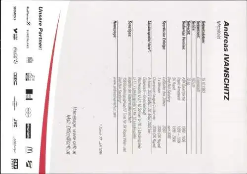 Ak Fußballspieler Andreas Ivanschitz, Portrait, Autogramm