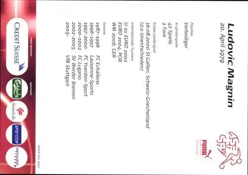 Ak Fußballspieler Ludovic Magnin, Portrait, Autogramm