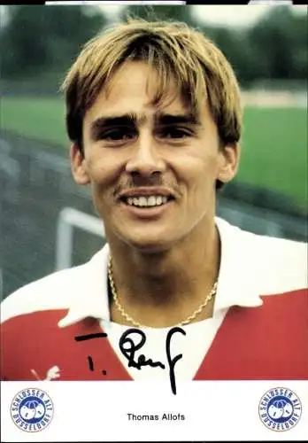 Ak Fußballspieler Thomas Allofs, Portrait, Autogramm
