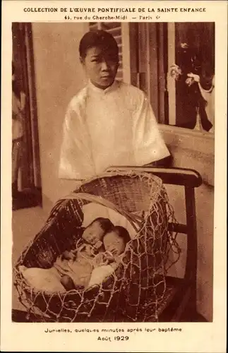 Ak L'Oeuvre Pontificale de la Sainte Enfance, Mission, Babies nach der Taufe 1929