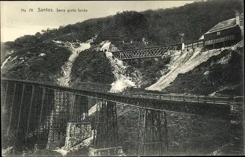 Ak Santos Brasilien, Serra grota funda, Eisenbahnbrücke
