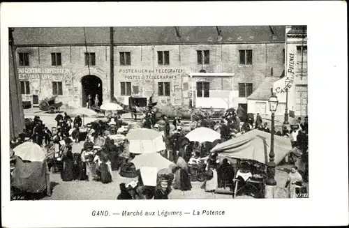 Ak Gand Gent Ostflandern, Marché aux Legumes, la Potence, Marktplatz mit Marktständen