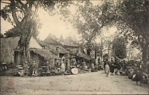 Ak Hanoi Tonkin Vietnam, Marche au Village des Cochons