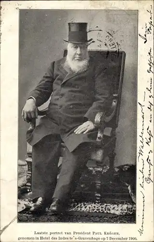 Ak President Paul Krüger, Kruger, letztes Portrait, Hotel des Indes, 's Gravenhage, 1900