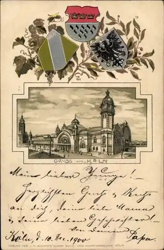 Präge Wappen Litho Köln am Rhein, Bahnhof, drei Wappen