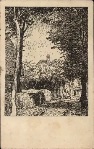 Künstler Ak Engel, Otto H., Dorfstraße, Kalender Kunst und Leben