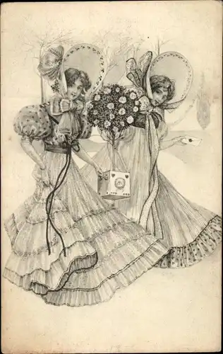 Ak Zwei elegante junge Frauen