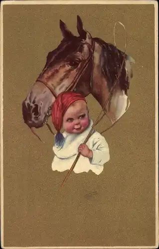Ak Kleines Kind mit Pferd