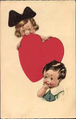 Ak Junge und Mädchen mit Herz