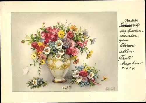 Künstler Ak Petersen, Hannes, Bunte Blumen in einer Vase