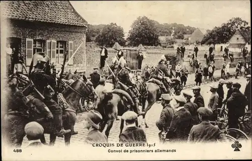 Ak Croquis de Guerre 1915, Convoi, Prisonniers allemands