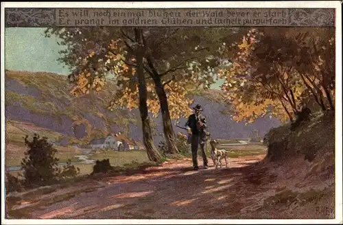 Künstler Ak Hey, Paul, Herbst, Jäger mit Hund
