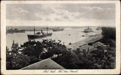 Ak Port Said Ägypten, The Suez Canal, Schiffe