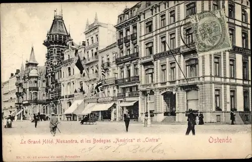 Ak Oostende Ostende Westflandern, Le Grand Hotel Alexandra, les Bodegas America et Cintra