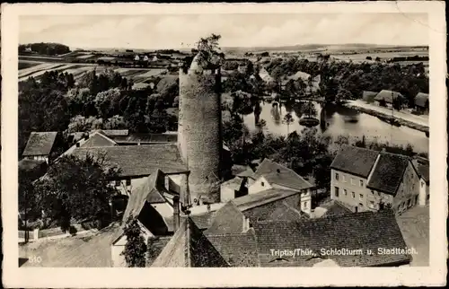 Ak Triptis in Thüringen, Schlossturm, Stadtteich