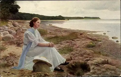 Künstler Ak Vermehren, G., Sehnsucht, Laengsel, Frau am Ufer, Dänische Kunst