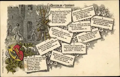 Lied Litho Chanson de l'Escalade de Genève, 11. Dezember 1602, Verteidigung Genfs, Wappen