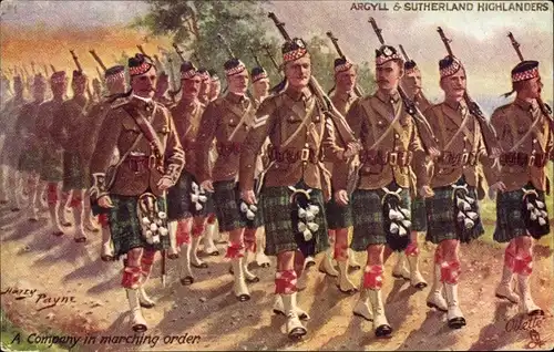 Künstler Ak Payne, H., Argyll and Sutherland Highlanders, A Company in marching order