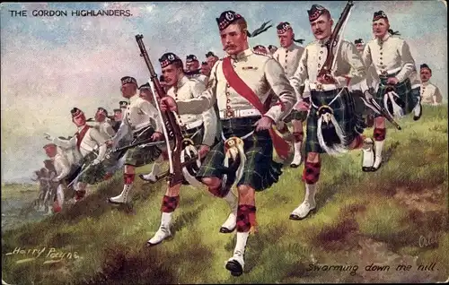 Künstler Ak Payne, H., The Gordon Highlanders, Swarming down the hill