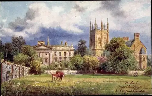 Künstler Ak Oxford South East England, Merton College, Tower and Corpus Christi, Tuck III 7645