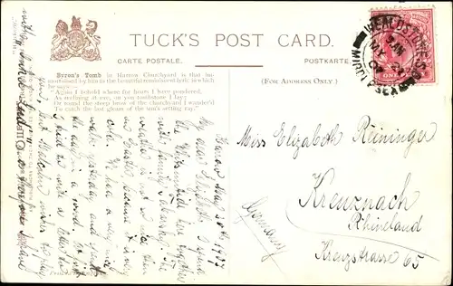 Ak Harrow on the Hill London England, Byron's Tomb