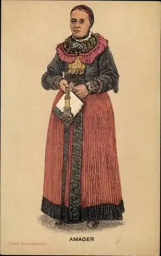 Ak Amager Dänemark, Frau in dänischer Tracht, Portrait