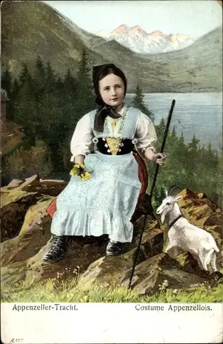 Ak Mädchen in Appenzeller Tracht, Ziege