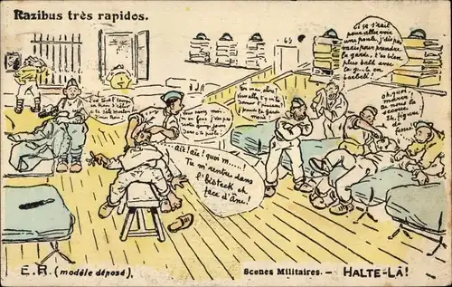 Künstler Ak Razibus tres rapidos, Scenes Militaires, französische Soldaten