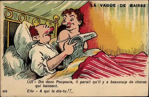 Ak La Vague de Baisse, Ehepaar im Bett