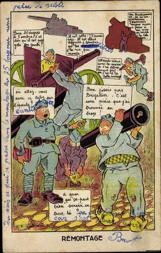 Ak Remontage, französische Soldaten mit Kanonen