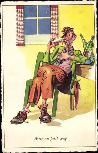 Ak Boire un petit coup, betrunkener Mann