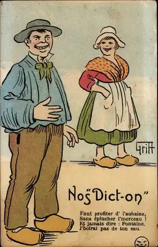 Künstler Ak Griff, Nos Dict on, Mann und Frau in Trachten