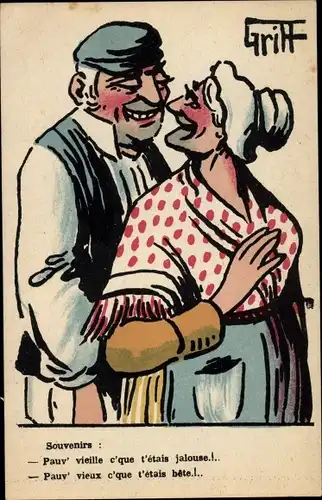 Künstler Ak Griff, Souvenirs, altes Paar
