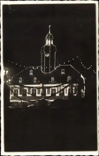 Foto Ak Meerane in Sachsen, Rathaus, Festbeleuchtung, Heimatfest 1930