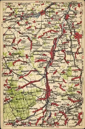 Landkarten Ak Meerane in Sachsen, Schmölln, Crimmitschau, Werdau