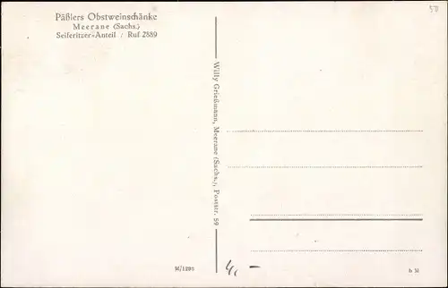 Ak Meerane in Sachsen, Päßlers Obstweinschänke, Garten, Seiferitzer Anteil