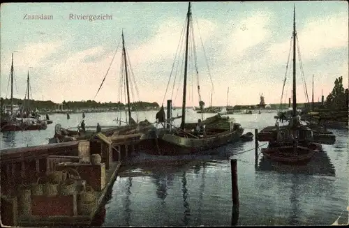 Ak Zaandam Zaanstad Nordholland, Riviergezicht, Segelboote