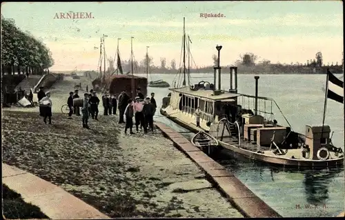 Ak Arnhem Gelderland Niederlande, Rijnkade, Schiff