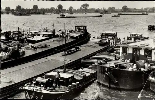 Ak Lobith Tolkamer Rijnwaarden Gelderland, Rivier gezicht, Lastkähne