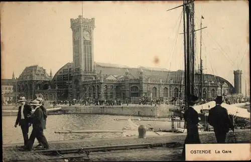 Ak Oostende Ostende Westflandern, La Gare